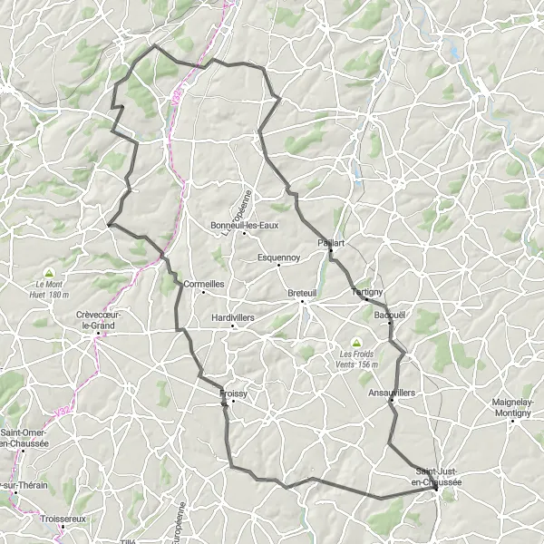 Map miniature of "The Grand Circuit" cycling inspiration in Picardie, France. Generated by Tarmacs.app cycling route planner