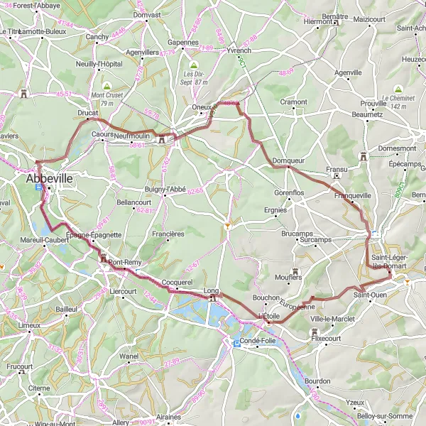 Map miniature of "The Gravel Circuit" cycling inspiration in Picardie, France. Generated by Tarmacs.app cycling route planner