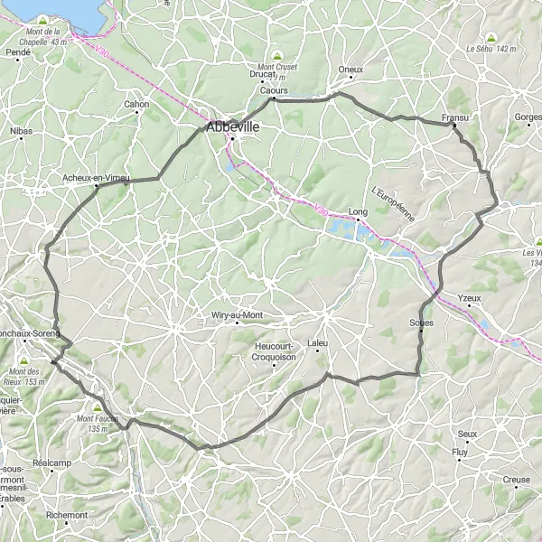 Miniature de la carte de l'inspiration cycliste "Tour de la Vallée de l'Arve" dans la Picardie, France. Générée par le planificateur d'itinéraire cycliste Tarmacs.app