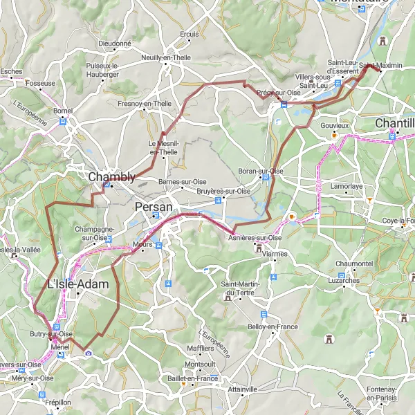 Miniature de la carte de l'inspiration cycliste "Circuit de l'Oise pastel" dans la Picardie, France. Générée par le planificateur d'itinéraire cycliste Tarmacs.app