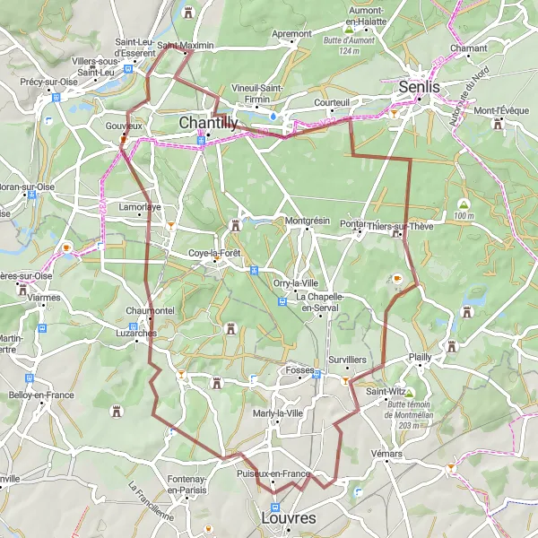 Miniature de la carte de l'inspiration cycliste "Les Chemins de Gravier" dans la Picardie, France. Générée par le planificateur d'itinéraire cycliste Tarmacs.app