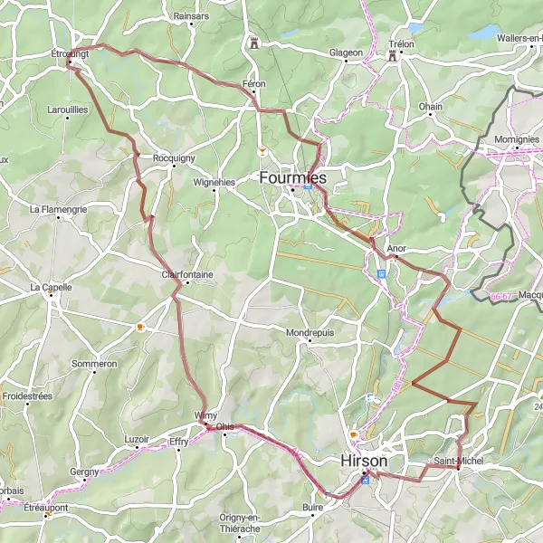 Miniature de la carte de l'inspiration cycliste "Les Chemins de l'Thiérache" dans la Picardie, France. Générée par le planificateur d'itinéraire cycliste Tarmacs.app