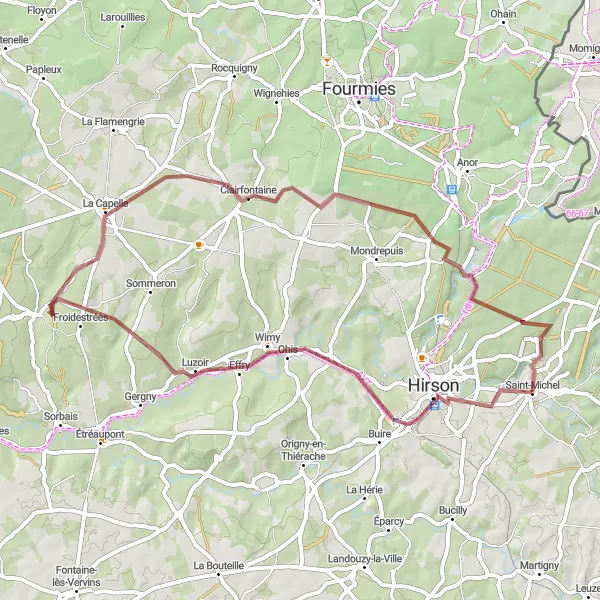 Miniature de la carte de l'inspiration cycliste "Circuit de Clairfontaine" dans la Picardie, France. Générée par le planificateur d'itinéraire cycliste Tarmacs.app