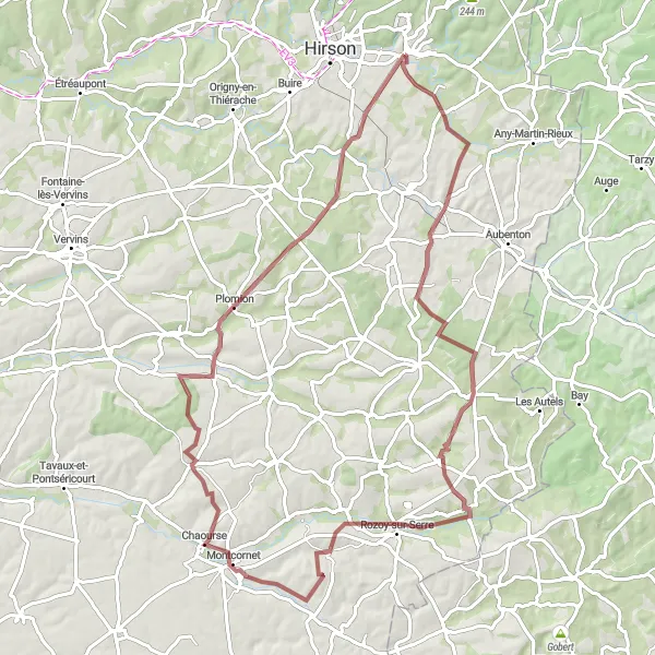 Miniature de la carte de l'inspiration cycliste "Circuit de la Vallée de la Serre" dans la Picardie, France. Générée par le planificateur d'itinéraire cycliste Tarmacs.app
