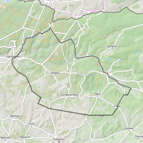 Miniature de la carte de l'inspiration cycliste "Boucle des Villes Fortifiées" dans la Picardie, France. Générée par le planificateur d'itinéraire cycliste Tarmacs.app