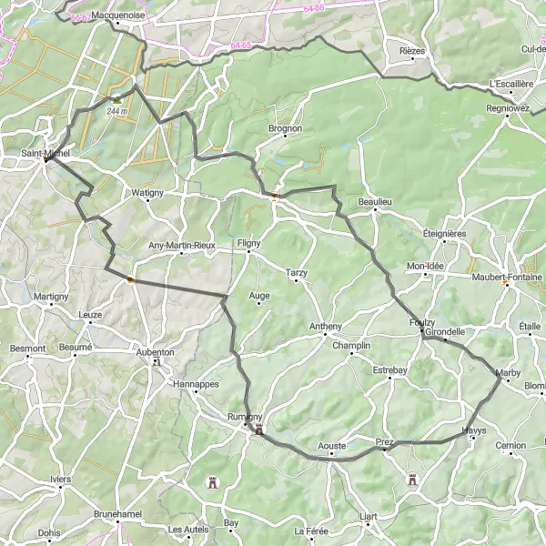 Map miniature of "Exploring the Forests and Valleys" cycling inspiration in Picardie, France. Generated by Tarmacs.app cycling route planner