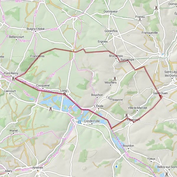 Miniature de la carte de l'inspiration cycliste "Tour de Flixecourt et Brucamps" dans la Picardie, France. Générée par le planificateur d'itinéraire cycliste Tarmacs.app