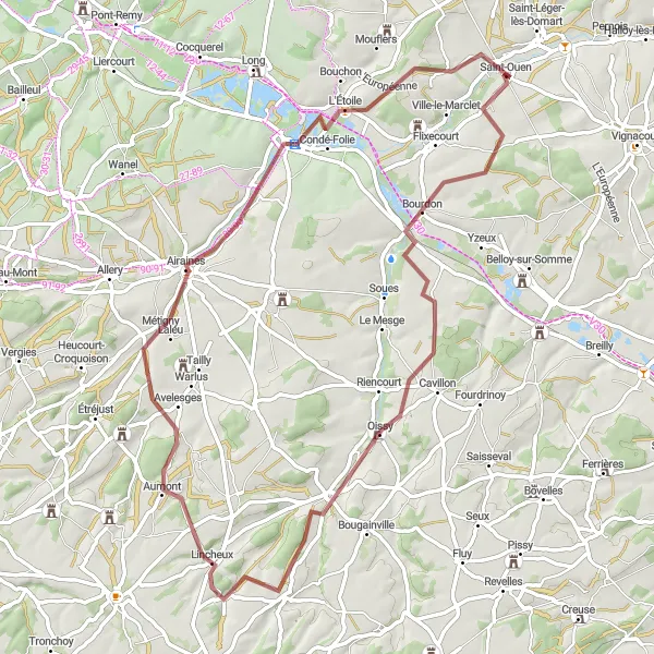 Map miniature of "Countryside Gravel Adventure" cycling inspiration in Picardie, France. Generated by Tarmacs.app cycling route planner