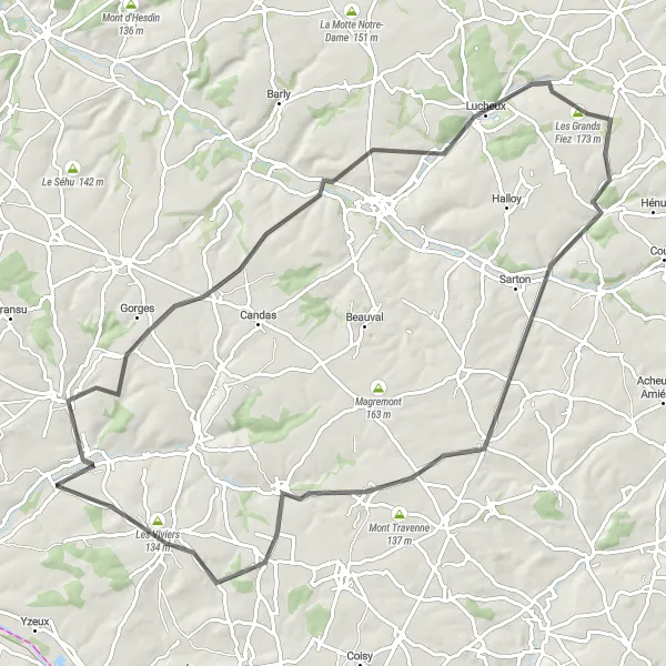 Map miniature of "Discover the natural wonders of Somme" cycling inspiration in Picardie, France. Generated by Tarmacs.app cycling route planner