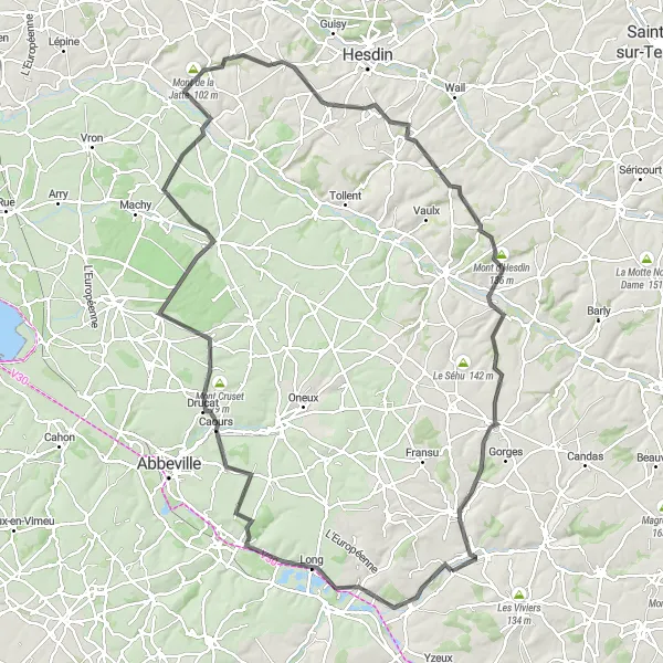 Map miniature of "The Ultimate Picardie Challenge" cycling inspiration in Picardie, France. Generated by Tarmacs.app cycling route planner