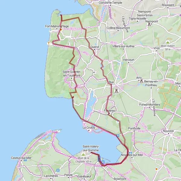 Map miniature of "Coastal Gravel Adventure" cycling inspiration in Picardie, France. Generated by Tarmacs.app cycling route planner