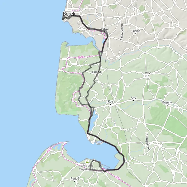 Map miniature of "Somme Bay Discovery Route" cycling inspiration in Picardie, France. Generated by Tarmacs.app cycling route planner