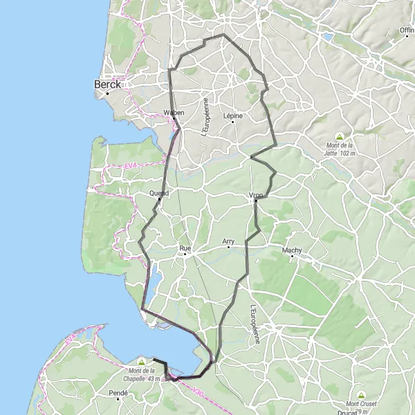 Miniature de la carte de l'inspiration cycliste "Le Tour de la Baie de Somme" dans la Picardie, France. Générée par le planificateur d'itinéraire cycliste Tarmacs.app