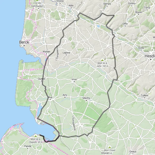 Miniature de la carte de l'inspiration cycliste "La Grande Boucle de la Baie de Somme" dans la Picardie, France. Générée par le planificateur d'itinéraire cycliste Tarmacs.app