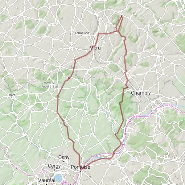 Map miniature of "Belle-Église and Auvers-sur-Oise Loop" cycling inspiration in Picardie, France. Generated by Tarmacs.app cycling route planner