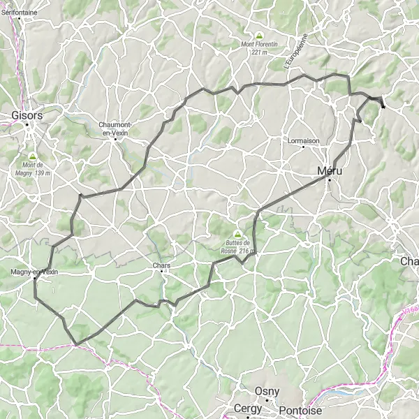 Map miniature of "Challenging Road Bike Loop near Sainte-Geneviève" cycling inspiration in Picardie, France. Generated by Tarmacs.app cycling route planner