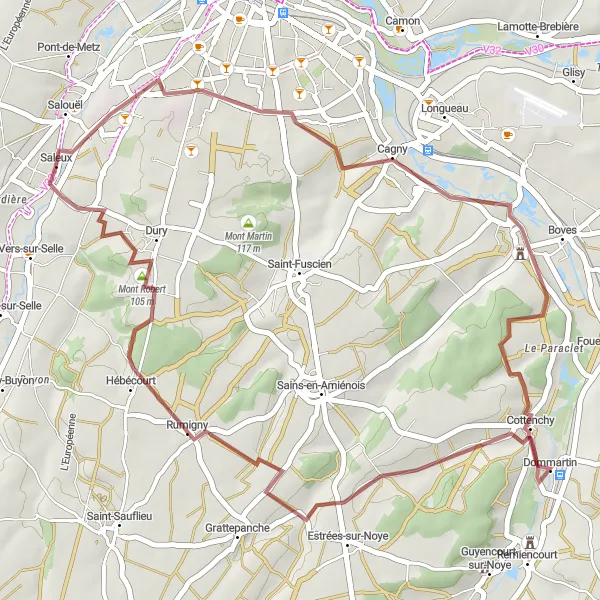 Miniature de la carte de l'inspiration cycliste "Les chemins de traverse de l'Oise" dans la Picardie, France. Générée par le planificateur d'itinéraire cycliste Tarmacs.app