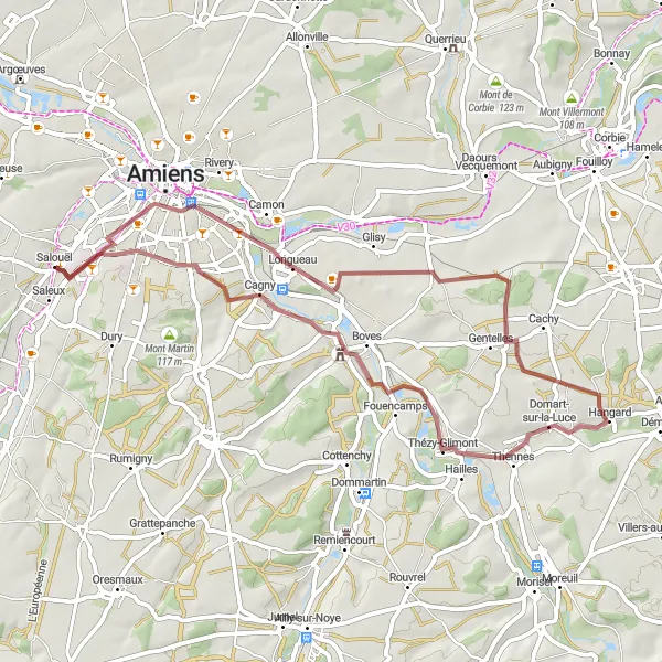 Map miniature of "Gravel Discoveries and Tranquil Villages" cycling inspiration in Picardie, France. Generated by Tarmacs.app cycling route planner