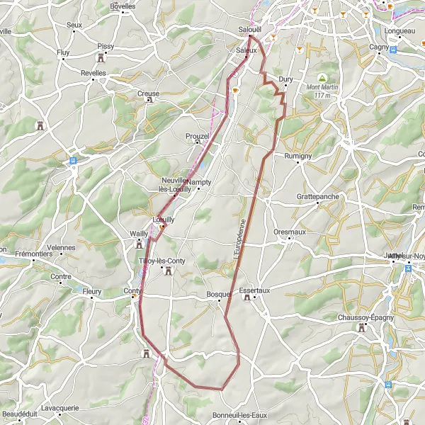 Map miniature of "Fransures Gravel Adventure" cycling inspiration in Picardie, France. Generated by Tarmacs.app cycling route planner