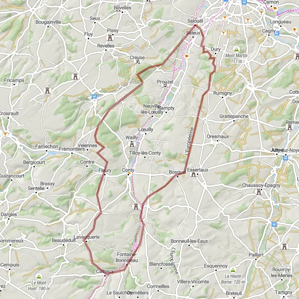 Map miniature of "Salouël Gravel Adventure" cycling inspiration in Picardie, France. Generated by Tarmacs.app cycling route planner