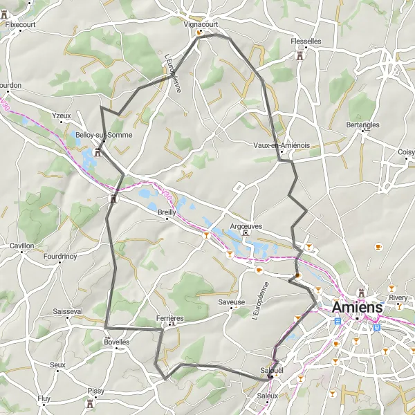 Map miniature of "Bovelles Loop" cycling inspiration in Picardie, France. Generated by Tarmacs.app cycling route planner