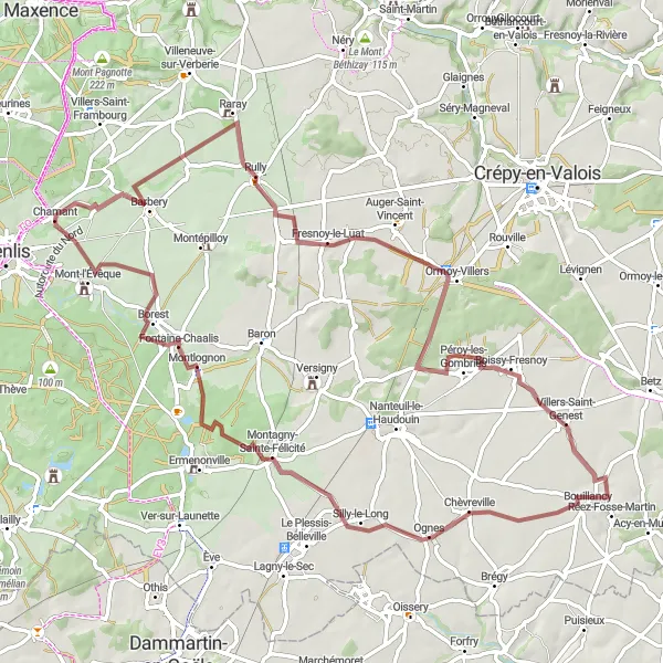 Miniature de la carte de l'inspiration cycliste "Boucle des Forêts de l'Oise" dans la Picardie, France. Générée par le planificateur d'itinéraire cycliste Tarmacs.app