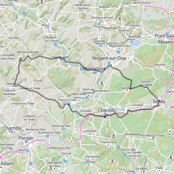 Map miniature of "Précy-sur-Oise Road Challenge" cycling inspiration in Picardie, France. Generated by Tarmacs.app cycling route planner