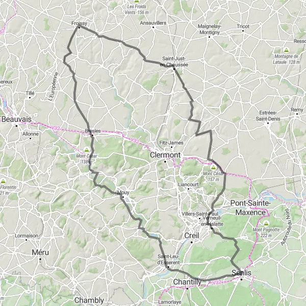 Map miniature of "Senlis Loop" cycling inspiration in Picardie, France. Generated by Tarmacs.app cycling route planner