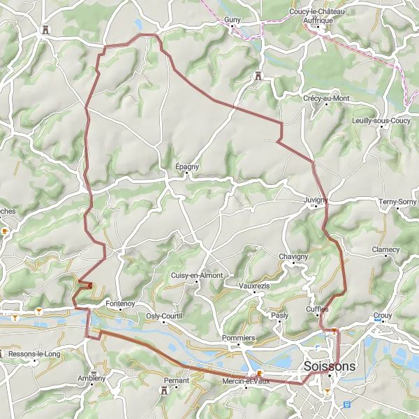 Map miniature of "Abbey and Villages" cycling inspiration in Picardie, France. Generated by Tarmacs.app cycling route planner