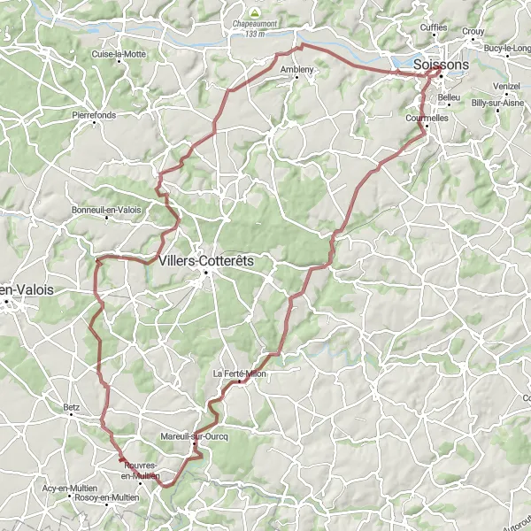 Map miniature of "Hidden Gems" cycling inspiration in Picardie, France. Generated by Tarmacs.app cycling route planner