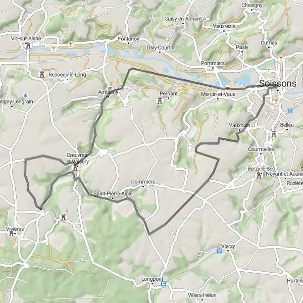 Map miniature of "Rural Landscapes" cycling inspiration in Picardie, France. Generated by Tarmacs.app cycling route planner