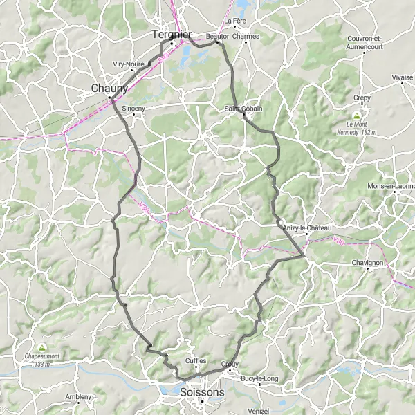 Map miniature of "The Deuillet Adventure" cycling inspiration in Picardie, France. Generated by Tarmacs.app cycling route planner