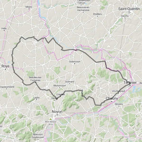 Miniature de la carte de l'inspiration cycliste "Aventure de Marest-Dampcourt à Frières-Faillouël" dans la Picardie, France. Générée par le planificateur d'itinéraire cycliste Tarmacs.app
