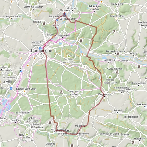 Map miniature of "Gravel Adventure" cycling inspiration in Picardie, France. Generated by Tarmacs.app cycling route planner