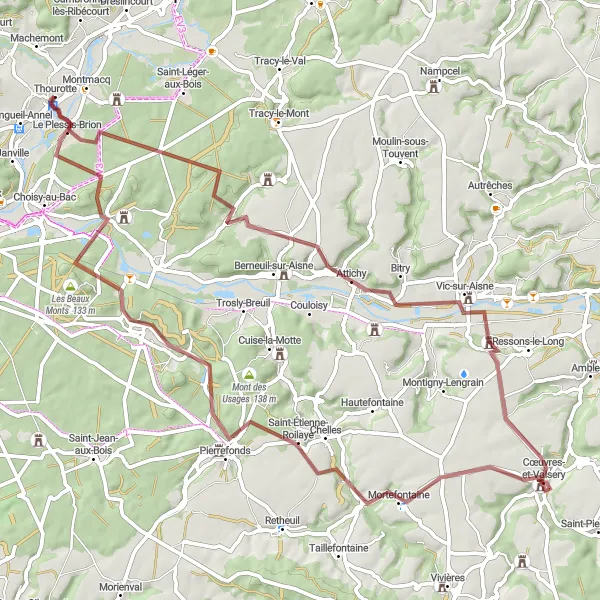 Map miniature of "The Gravel Adventure" cycling inspiration in Picardie, France. Generated by Tarmacs.app cycling route planner