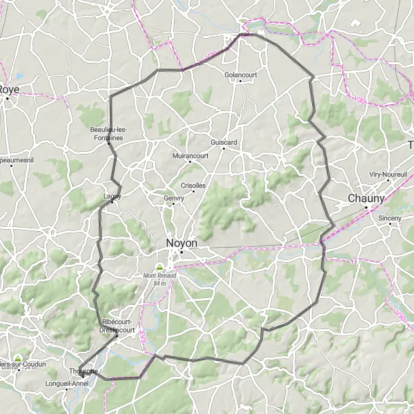 Map miniature of "Road Cycling Challenge" cycling inspiration in Picardie, France. Generated by Tarmacs.app cycling route planner