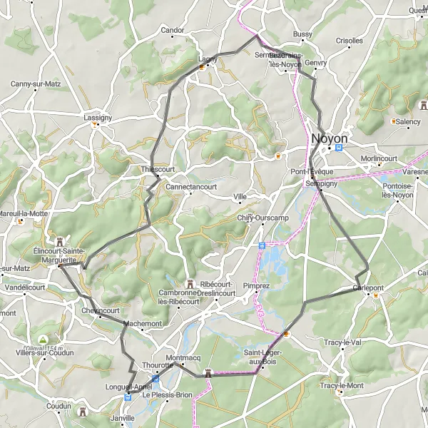 Map miniature of "Picturesque Countryside" cycling inspiration in Picardie, France. Generated by Tarmacs.app cycling route planner