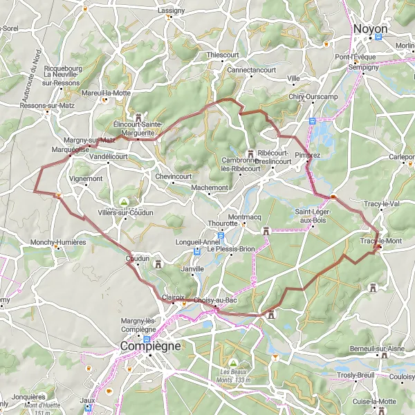 Map miniature of "Picardie Countryside Adventure" cycling inspiration in Picardie, France. Generated by Tarmacs.app cycling route planner