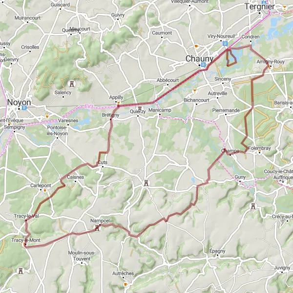 Map miniature of "Off-road adventure" cycling inspiration in Picardie, France. Generated by Tarmacs.app cycling route planner