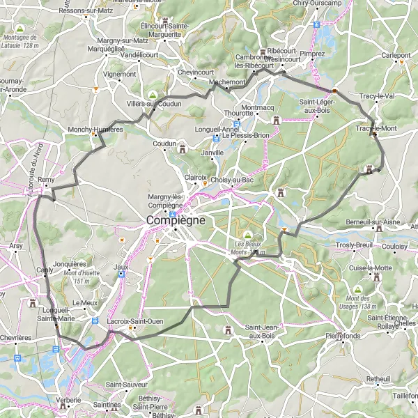 Map miniature of "Picardie beauty" cycling inspiration in Picardie, France. Generated by Tarmacs.app cycling route planner