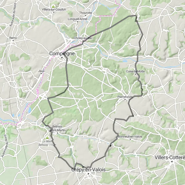 Map miniature of "Cuise Loop" cycling inspiration in Picardie, France. Generated by Tarmacs.app cycling route planner