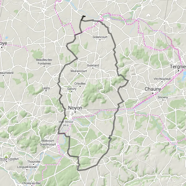 Map miniature of "Historic sites and scenic landscapes" cycling inspiration in Picardie, France. Generated by Tarmacs.app cycling route planner