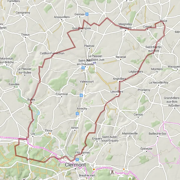 Miniature de la carte de l'inspiration cycliste "Escapade à Cuignières et Quinquempoix" dans la Picardie, France. Générée par le planificateur d'itinéraire cycliste Tarmacs.app