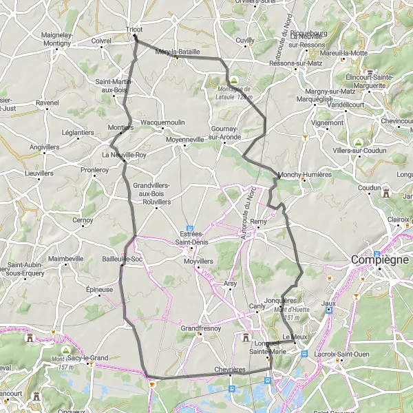 Map miniature of "Picardie Loop" cycling inspiration in Picardie, France. Generated by Tarmacs.app cycling route planner