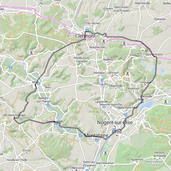 Map miniature of "The Mouy Highlights" cycling inspiration in Picardie, France. Generated by Tarmacs.app cycling route planner