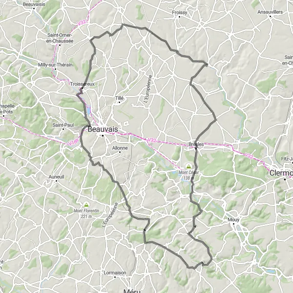 Miniature de la carte de l'inspiration cycliste "La boucle des villages picards" dans la Picardie, France. Générée par le planificateur d'itinéraire cycliste Tarmacs.app