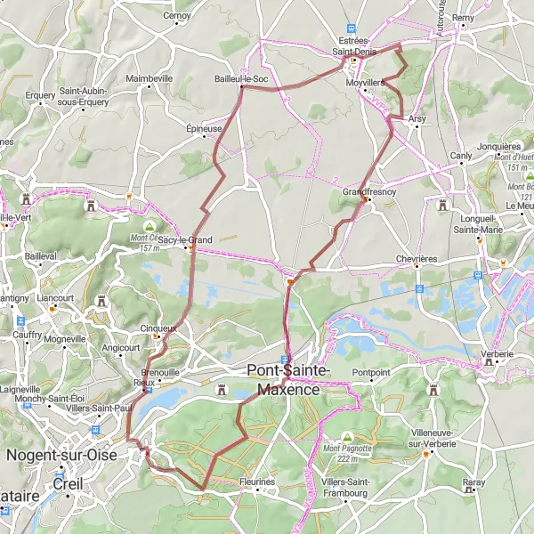 Map miniature of "Scenic gravel route to Pont-Sainte-Maxence" cycling inspiration in Picardie, France. Generated by Tarmacs.app cycling route planner