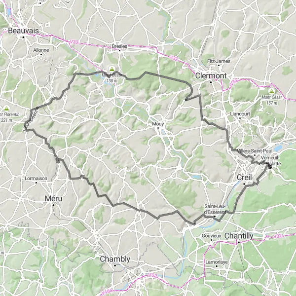 Miniature de la carte de l'inspiration cycliste "Boucle de l'Oise et de l'Esches en passant par Creil" dans la Picardie, France. Générée par le planificateur d'itinéraire cycliste Tarmacs.app