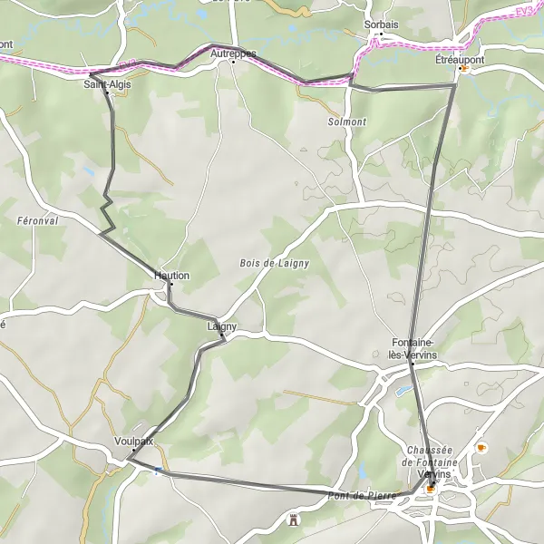 Map miniature of "Vervins to Fontaine-lès-Vervins" cycling inspiration in Picardie, France. Generated by Tarmacs.app cycling route planner