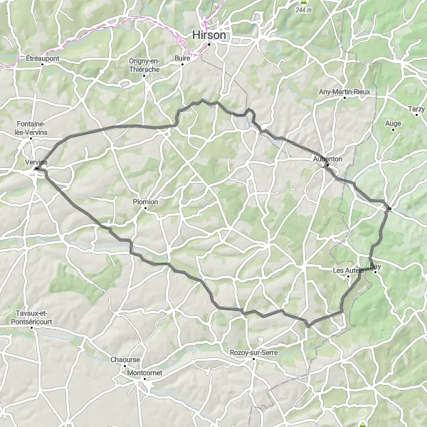 Miniature de la carte de l'inspiration cycliste "Découverte de la campagne française" dans la Picardie, France. Générée par le planificateur d'itinéraire cycliste Tarmacs.app